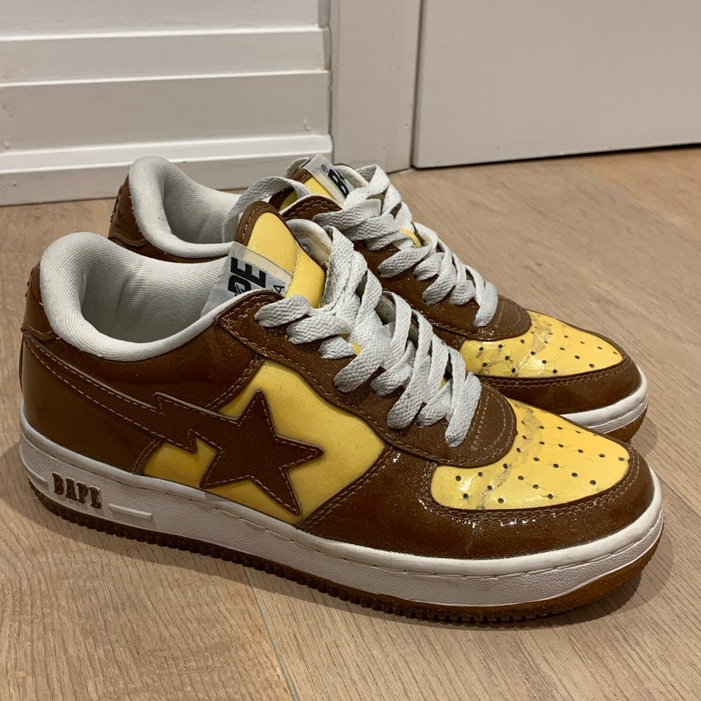 💜 Bape Women’s Size 8 Brown and Yellow Sneakers 💜